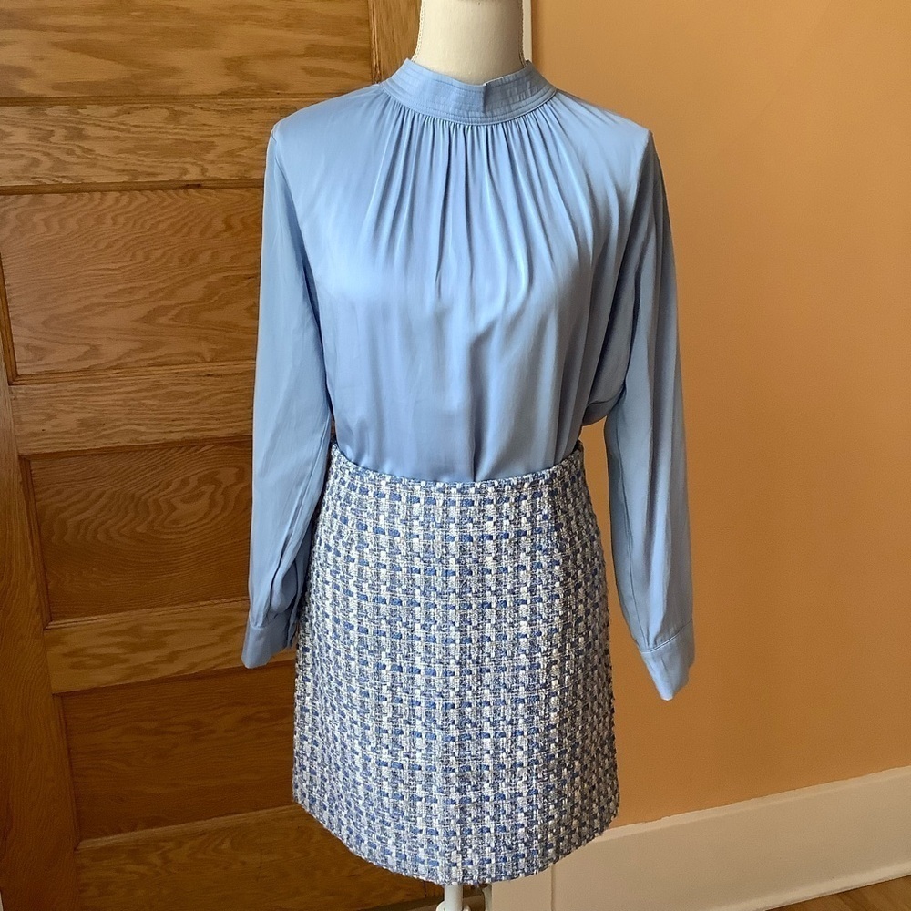 KAFFE Boucle Tweed Pencil Skirt NWT Blue White Regatta French Country Office 36 - Picture 2 of 15